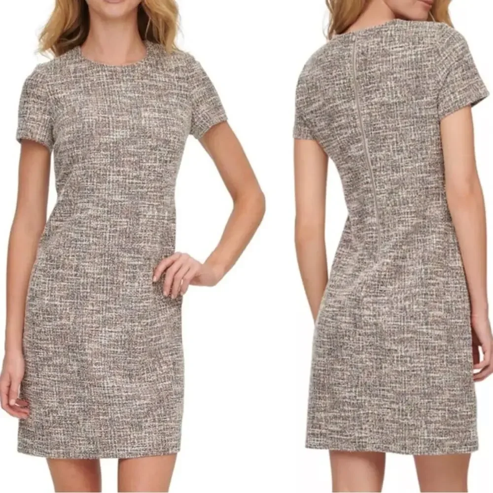 Calvin Klein Tweed Sheath Dress Multicolor Bouclé Careerwear Size 10 NWT